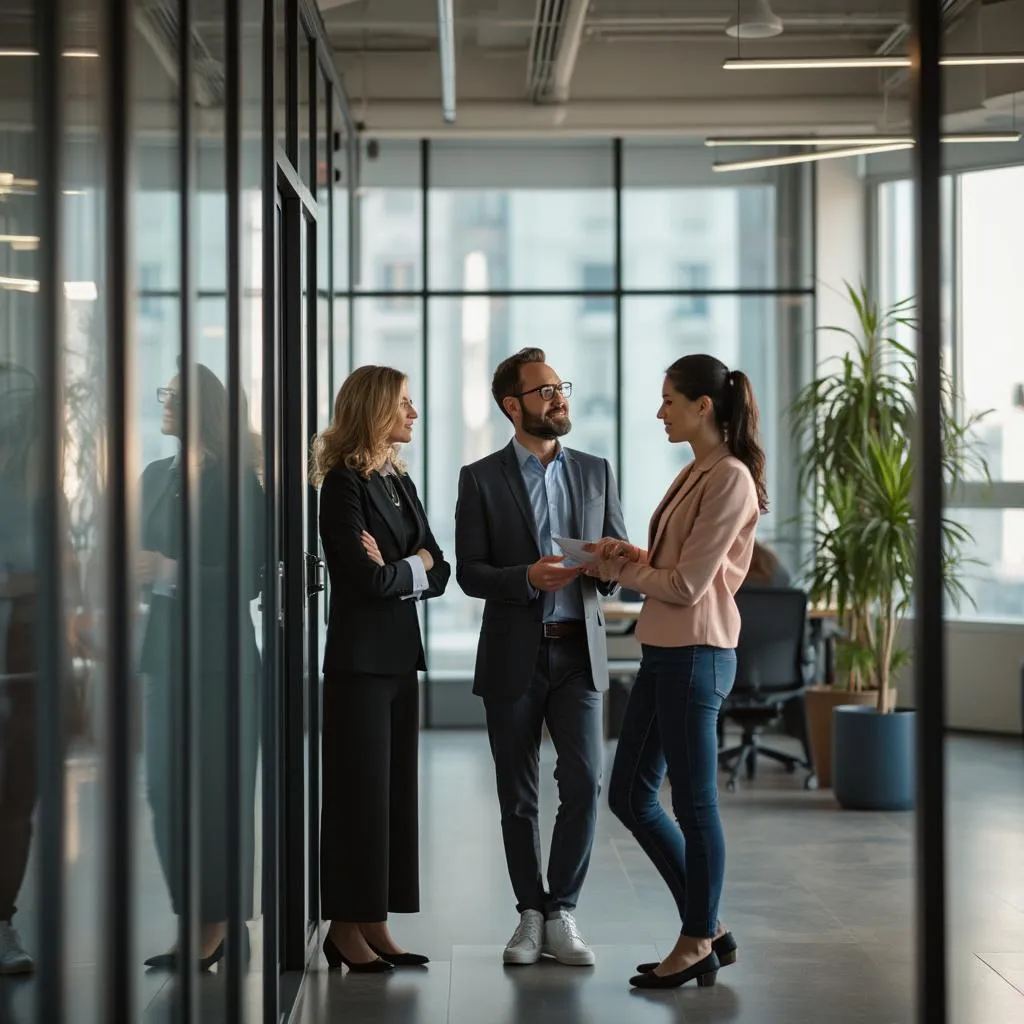 Team collaboration in modern office space